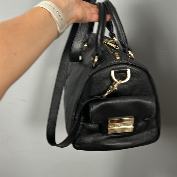 Zac Posen Z Spoke Black Leather Double Handle Gold Hardware Satchel Crossbody - Picture 5 of 17
